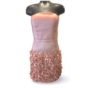 Forever 21 Women's Strapless Pink Cocktail Dress Size Medium with 3D Floral Hem